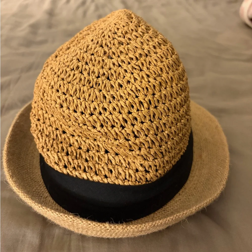 NWOT Steve Madden Straw Fedora Hat Tan Woven Hat with Black Band